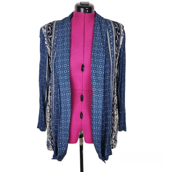 Alfred Dunner Blue Open Front Topper Cardigan Jacket Blazer Size 10P USA Made - Picture 1 of 16